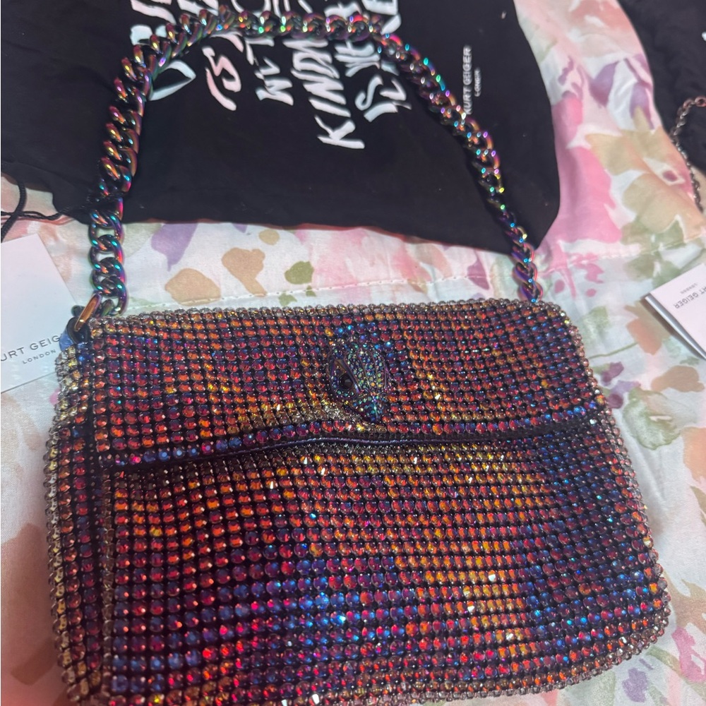 Kurt Geiger Red and Pink Crystal Shoulder Bag